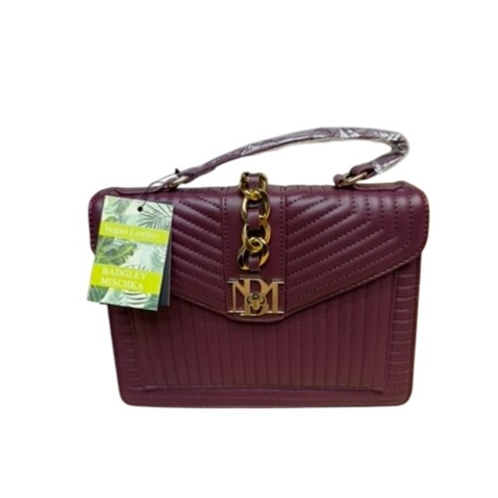 NWT! "Badgley Mischka" Plum Vegan Leather Quilted Crossbody Bag BM-4180 MSRP-179